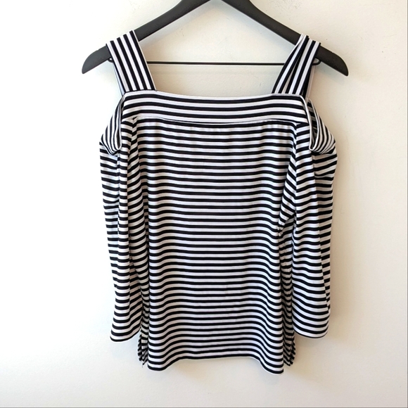Chico's Stripe Cold Shoulder Slinky Stretch Top Shirt - Picture 1 of 6